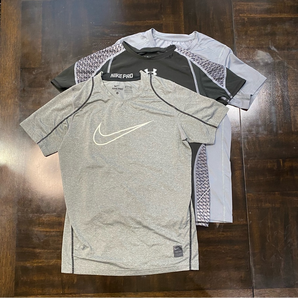 3-Piece Bundle Nike Pro/ Nike Dri-Fit/ Under Armour Fitted Heat - Black and Gray